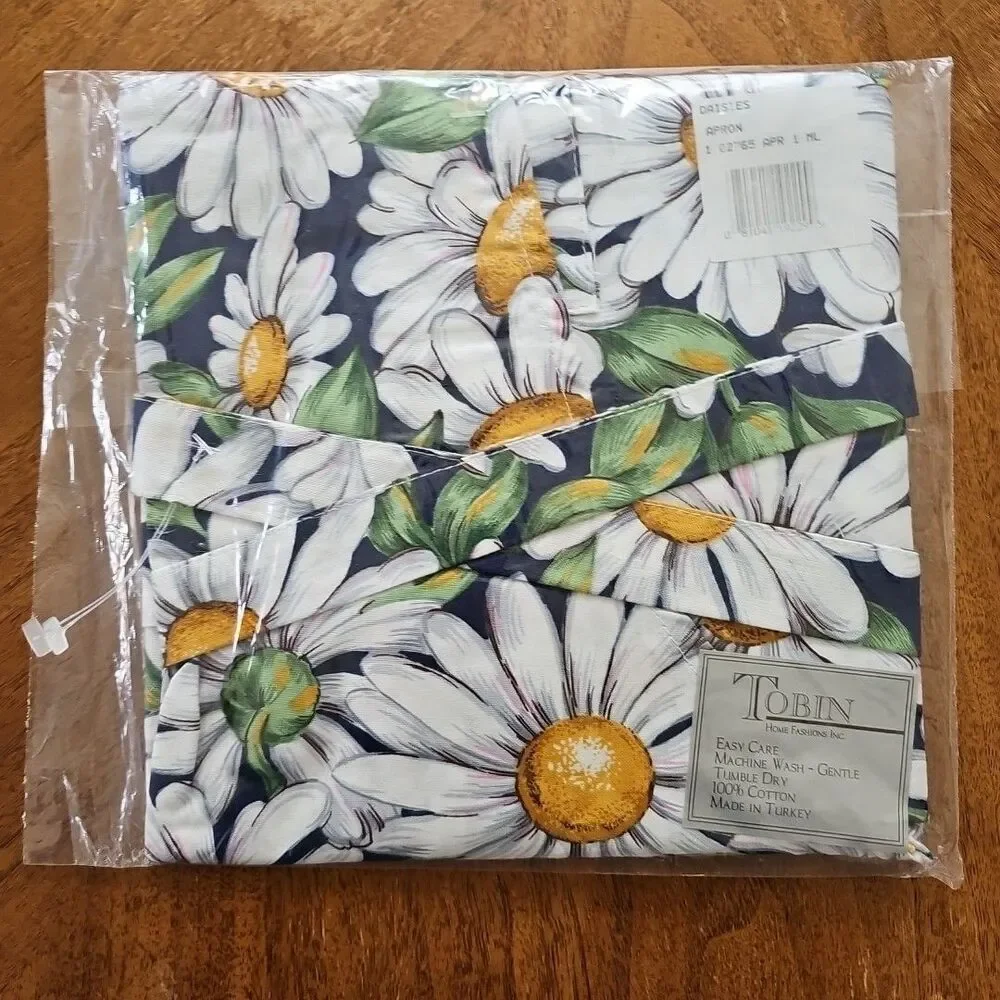 Tobin Home Fashions Daisies Apron NEW NOS Vintage White Daisy 100% Cotton Turkey